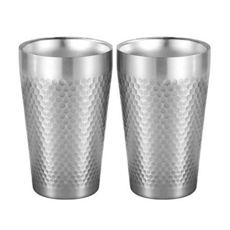 Isolerte rustfrie stålkrus - 450 ml reisecampingkrus drikkebeger kaffekrus ølglass tekopper for kalde varme drikker 2 stk