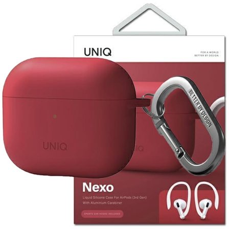 UNIQ etui Nexo AirPods 3 gen + ørekroker Silikonrød/korall