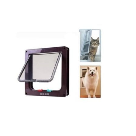 Kattlucka Hund Säkerhetsdörr med Lås, ABS Djursäkerhet, 4 Lägen, 20 * 19 * 5.5 cm - Brun Xuni2374