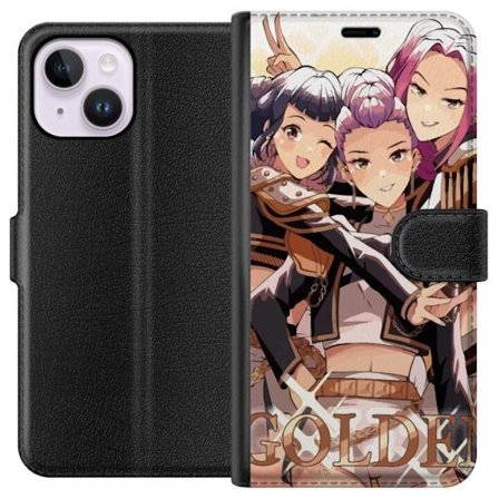 Kompatibelt Plånboksfodral till Apple Apple iPhone 14 Plus K-Pop Demon Hunters guld svart anime trio kpop e-sport inspirerad design kraftfull stil