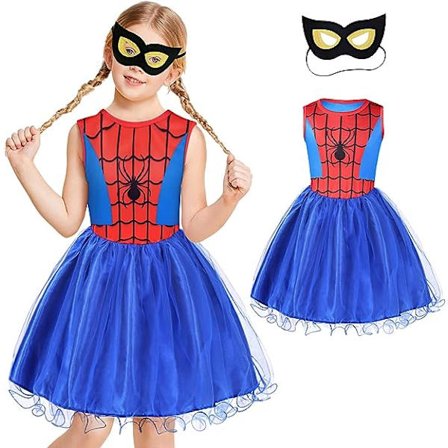 Spider-pigekostume med øjenmaske, superheltekostume til børn, børnespiderkostume, børnespiderkostume til Halloween, karneval, cosplay-fest (120 cm)