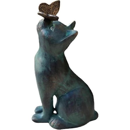 Trädgårdsstaty Katt och Fjäril, Utomhus Resin Staty Katt med Fjäril Trädgårdsstaty Trädgårdskatt Staty Djurskulptur Katt