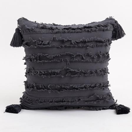 Putetrekk 18x18 tommer Stripete Jacquard Bomull Lin Dekorative Putetrekk for Hjemmeinnredning Sofa Landlig Stue Soverom(Mørkegrå)