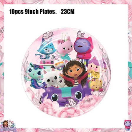 Gabby Dollhouse Birthday Party Supplies: Rosa Gabby Cat-koppar, tallrikar, servetter, ballonger, bakgrund