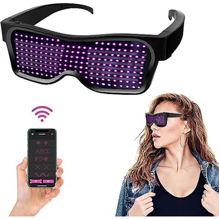LED-briller for menn og kvinner, Cyberpunk Light Up-briller, LED Bluetooth Rave-briller, Glow LED-briller, USB-oppladbare med tekstgraffitianimasjon, 