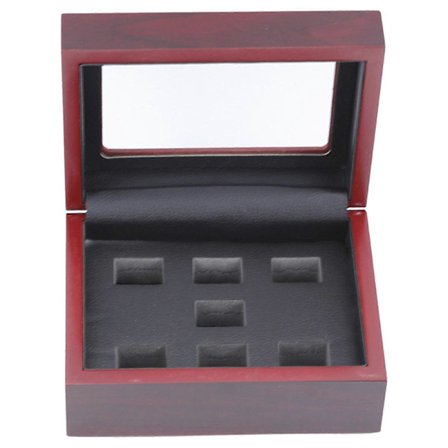 Trä Championship Ring Display Case för flera sportringar Smyckeskrin Presentation Box Memorabilia Förvaringsorganisatör