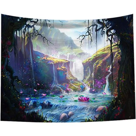 Psykedelisk Skov Vandfald Gobelin, Stor Fantasy Væg Gobelin Eventyr Vægophæng, Magisk Land Bjerg Tegneserie Gobeliner
