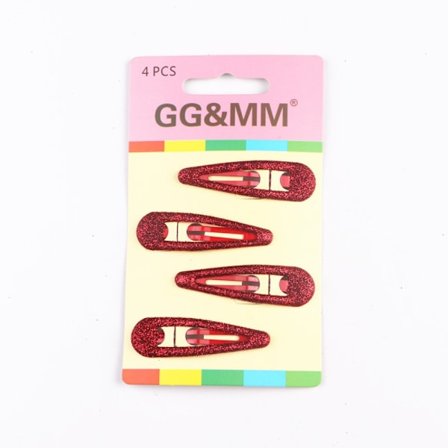 4stk Hårklemme Glitter Hårnåler MØRK RØD