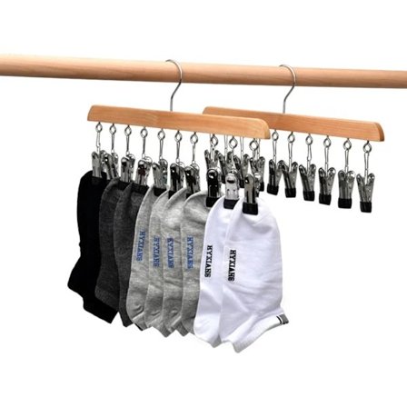 2 stk. sokketørrere, tøjstativ i træ, vindtæt tøjstativ med 10 klemmer til sokker, undertøj, hatte, tørklæder, håndklæder, indlægssåler -FA-