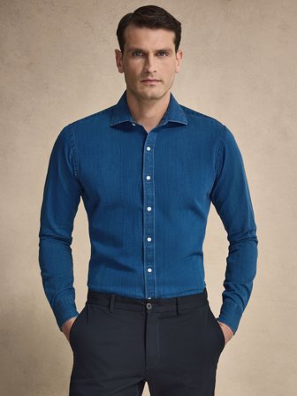 John Henric Men's Blue Denim Shirt Size 38