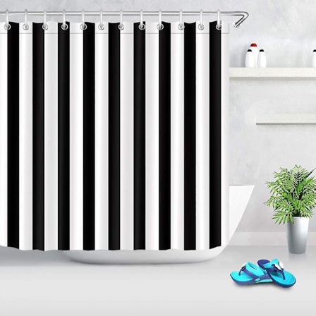Mustavalkoinen suihkuverho, raidallinen kylpyhuoneverho, 180 x 180 cm vedenpitävä polyesterikangas, tyylikäs kylpyhuoneen sisustus, silmukkakoukku 