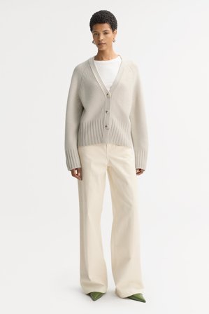 Soft Goat - V-neck cardigan - Women cashmere sweater - L - Chalk