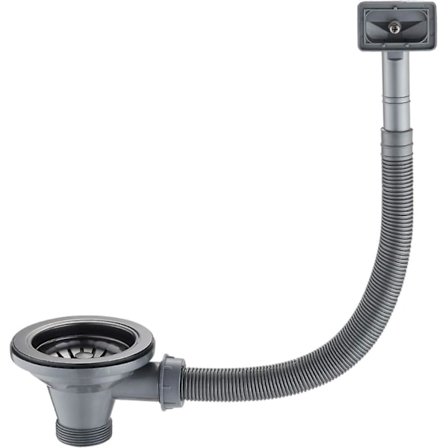 Ruostumattomasta teräksestä valmistettu keittiön tiskialtaan pohjaventtiili neliönmuotoisella ylivuodolla 114 mm