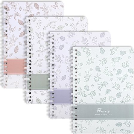 4-pak Spiral Notesbog A5, Bladmønster Omslag Wirebound Notesbøger Bulk Dagbøger, 20,1 x 14 cm 120 Sider 60 Ark Linjeret Notesbog