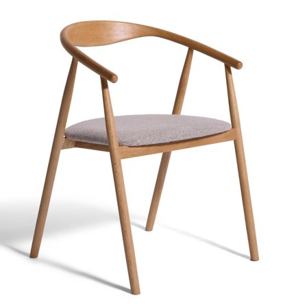 Eden Esszimmerstuhl, Eiche | Stoff, Skandinavisches Design, gepolsterter Sitz in Grau, ergonomische Armlehnen, massives Holzgestell, 76,5cm.