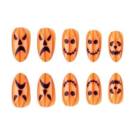 Slidte negle korte blanke neglekunststykker græskar negleklistermærker sæt falske negle 24 dele sæt