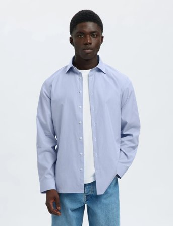 Selected Slhslim-Lux Poplin Mix Shirt Ls Noos - Blue - XXL