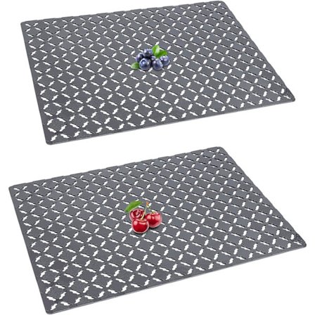 Diskbänksmatta, 2 st Diskbänksskyddsmatta för diskhoar i keramik/rostfritt stål, tillskuren i storlek Dräneringsmatta 30 x 40 cm, Grå