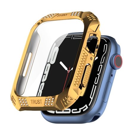 Apple Watch (45mm) rhinestone adorned cover with tempered glass screen protector - Gold