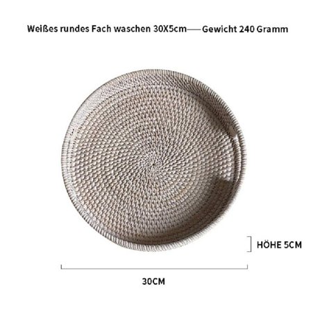 Kori Koristeellinen tarjotin rottingista valmistettu tarjotin kahvoilla, (30×6cm),