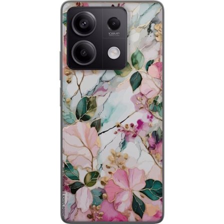 Kompatibel Mobilcover til Xiaomi Redmi Note 13 Pro Abstrakt marmormønster med blomster, blade og gyldne detaljer i bløde pastelfarver