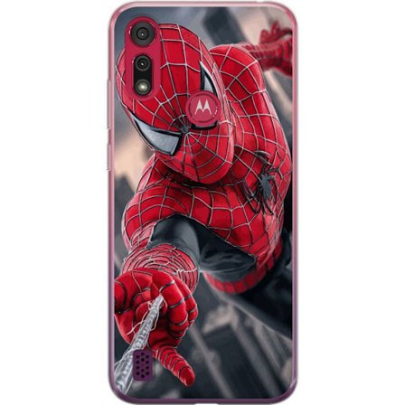 Kompatibelt Mobilskal till Motorola Motorola Moto E6s (2020) Dynamisk Spider-Man-illustration i actionperspektiv, superhjältetema med rörelseekonomi