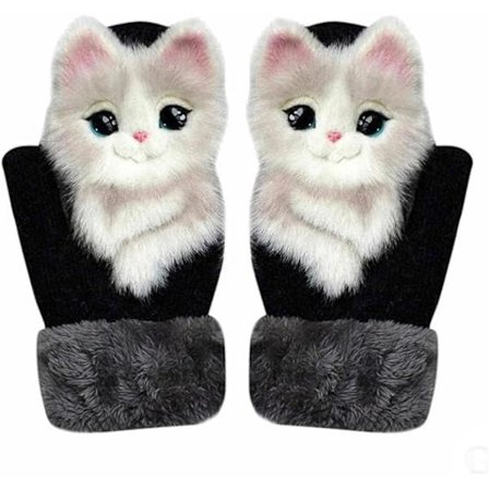 Handstickade djurvantar, söta djur stickade handskar hela fingrar T