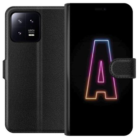 Kompatibel Tegnebogsetui til Xiaomi Xiaomi 13 Minimalistisk neonbogstav A i regnbuefarvet lys mod sort baggrund i moderne typografisk stil