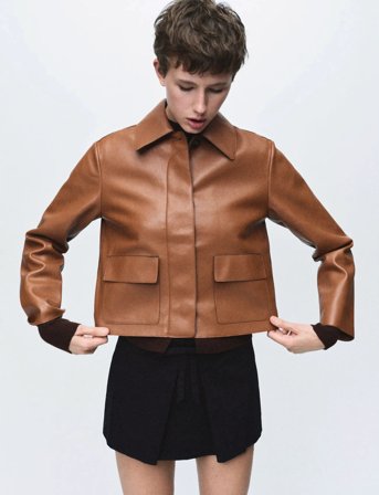 Mango Faux-Leather Jacket With Pockets - Brown - XS