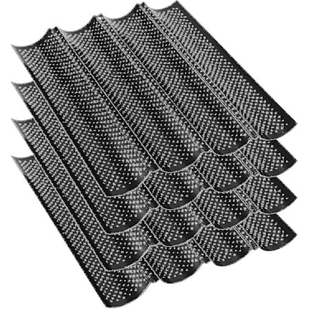 4-pakning 38 x 33 cm Svarte Non-stick Perforerte Baguetteformer, Fransk Brødform Baguettebrett 4 Bølgete Brødformer til Baking - YUHAO