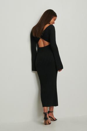 NA-KD Robe en maille avec dos cache-cœur - Robes moulantes - Noir - XX-Large