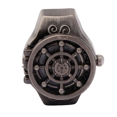 Finger Ring Watch Flip Up Cover Vintage Hollow Men Finger Ring Quartz Watch(svart)