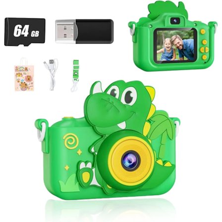 Digitalt kamera for barn, gave til en 3 år gammel gutt, 1080p HD-kamera, med en 5,1 cm skjerm, 64 GB kort