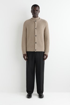 COS Men's Cardigan Girocollo In Lana A Coste in Beige