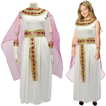 Cleopatra-kostym för flickor, Egyptisk kostymklänning, Kap, Bälte, Krage, Huvudbonad, Armband, Egyptisk Outfit, 4-12 år