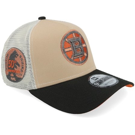 New Era - NHL Beige Trucker Cap - Boston Bruins 9FORTY Camel/Stone/Black A-Frame Trucker @ Hatstore