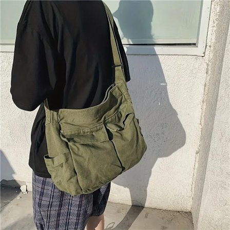 Naisten Vintage Käsilaukku Kangas Teini-ikäinen Crossbody Laukku Messenger Laukut Naisten Rento Käsilaukku Crossbody Lompakko Khaki
