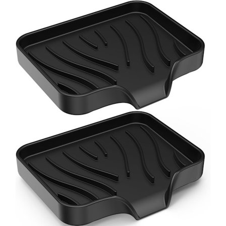 Rektangulært sort silikone afløbsrist sæt, 2 stk., egnet til badeværelse, køkken og brusebad.