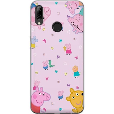 Kompatibelt Mobildeksel til Huawei P smart 2019 Peppa Gris med en baby i armene, mamma gris motiv i fargerik og myk barneillustrasjon med hjerter