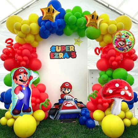 143-dels Mario Ballongdekoration Garland Arch Kit Inkluderar Mario Ballonger, Mario Folieballonger För Barn Mario Födelsedagsfest Dekorationstillbehör