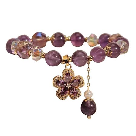 Designer Halskæde og Armbåndsæt med Naturlig Ametyst og Irregulær Zirkon til Bryllup (FMY)