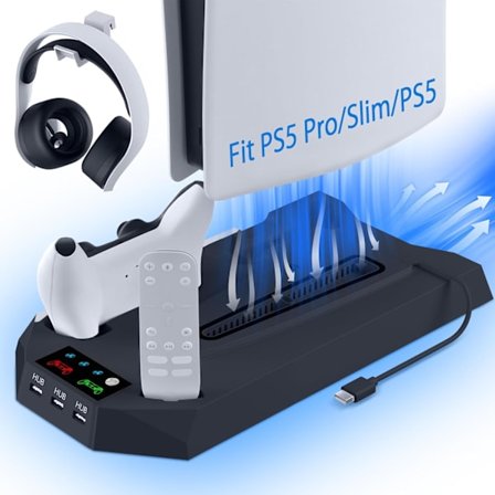 Kylfläkt - Med dubbel laddstation för Playstation 5 Pro/Slim (Svart)