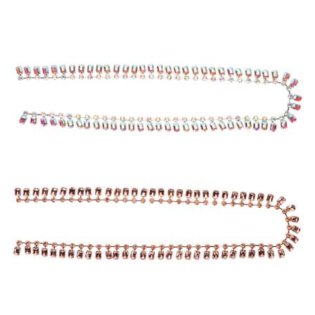 Dekorativt strassband med strass i champagne AB-färg, kan skäras till