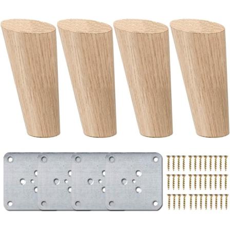 5 tommers skrå tremøblerben, La Vane 4 stykker runde naturlige tremøbelben med skruer gulvbeskytter for DIY møbler sofa lenestol sofa