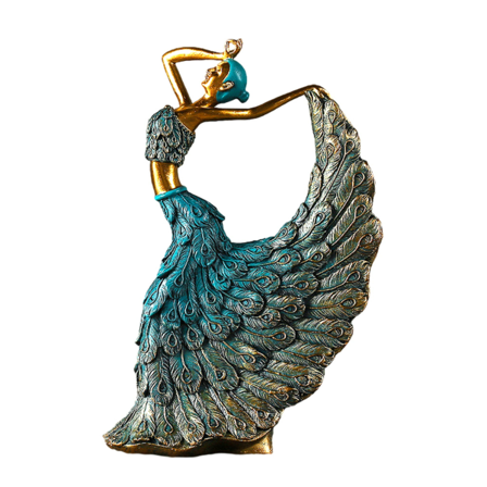 Harpiks Skulptur Bronse Ornamenter Påfugl Dansende Figur