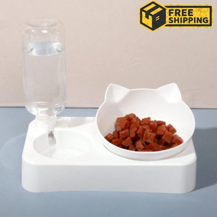 Sæt med mad- og vandskål til kæledyr, dobbeltskåle til katte og hunde, automatisk tyngdekraftsfodret dispenser.