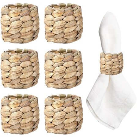 6 stk. vandhyacint boho servietringe, bondegårds servietringe sæt af 6, rattan servietringe, boho servietter, natur servietringe til fest, bryllup, 