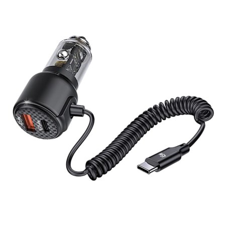 Type-C Biloplader 65W Bilopladeradapter med 45W Type-C Spiral Kabel til 16 15 Telefon Bil Lastbil SUV Opladningsadapter