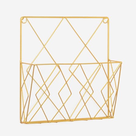 Væghylde, bogreol, vægmagasinholder, magasinholder, avisholder, jernvægkurv, magasinholder, til kontor, stue (guld)