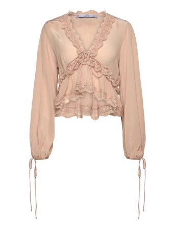 Mango V-Neck Blouse With Lace Trim - Pink - S